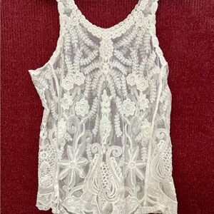 Timing Ivory Sheer Lace Tank Romantic Coquette Balletcore Layering Top S/M EUC